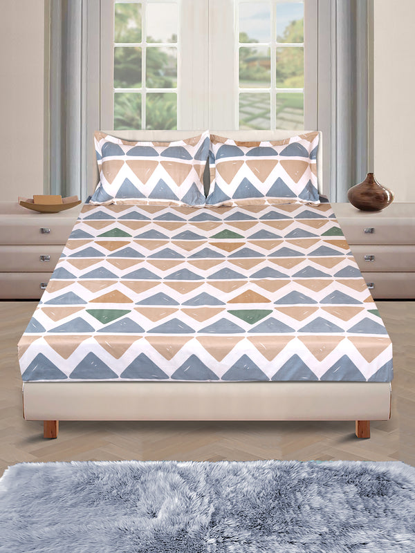 ROMEE Cream & Beige Geometric 186 TC King Bedsheet with 2 Pillow Covers
