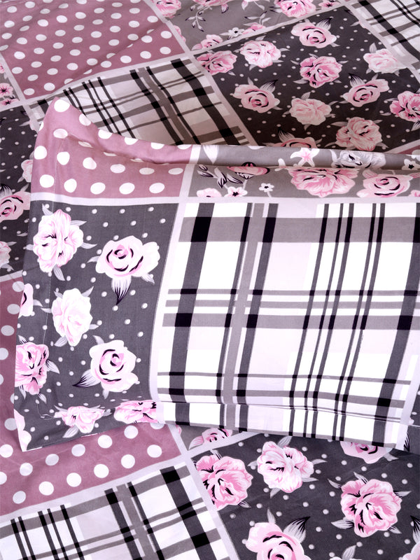 ROMEE Grey & Purple Floral 186 TC King Bedsheet with 2 Pillow Covers