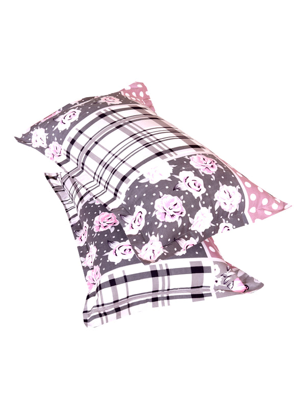 ROMEE Grey & Purple Floral 186 TC King Bedsheet with 2 Pillow Covers