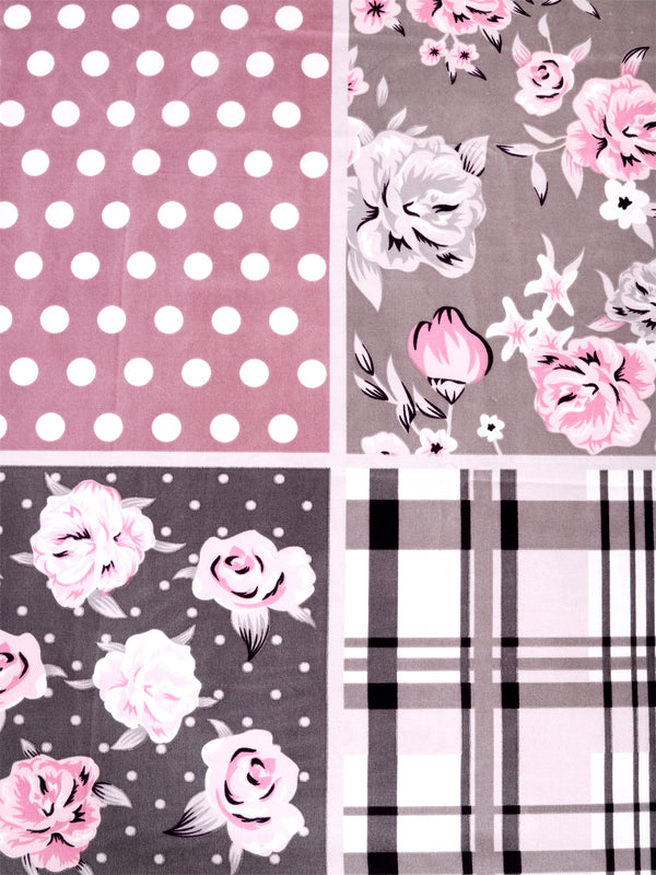 ROMEE Grey & Purple Floral 186 TC King Bedsheet with 2 Pillow Covers