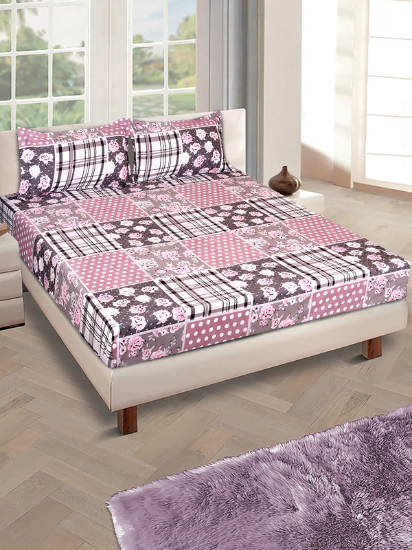 ROMEE Grey & Purple Floral 186 TC King Bedsheet with 2 Pillow Covers