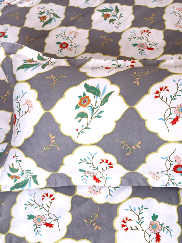 ROMEE White & Grey Classic 186 TC King Bedsheet with 2 Pillow Covers