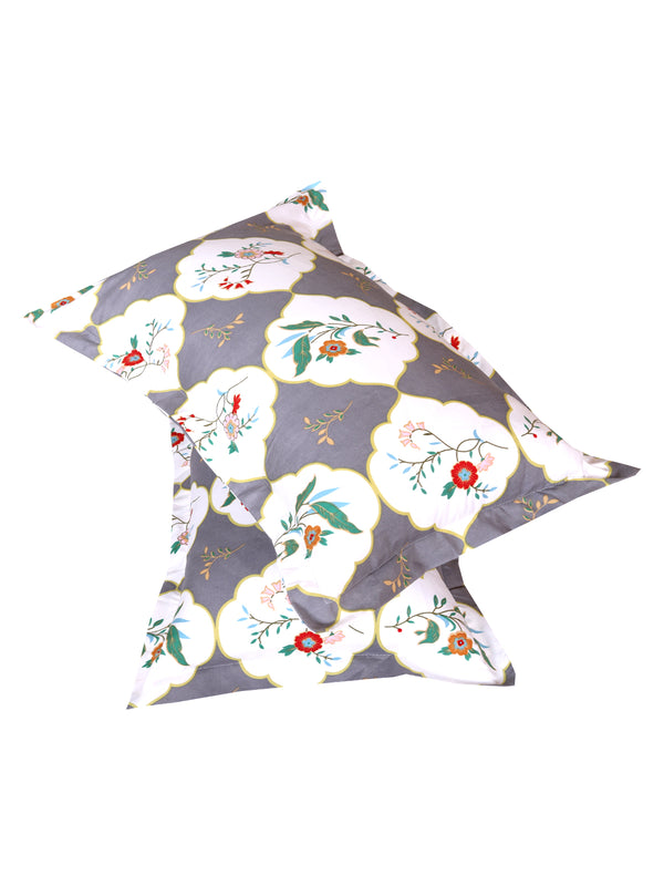 ROMEE White & Grey Classic 186 TC King Bedsheet with 2 Pillow Covers