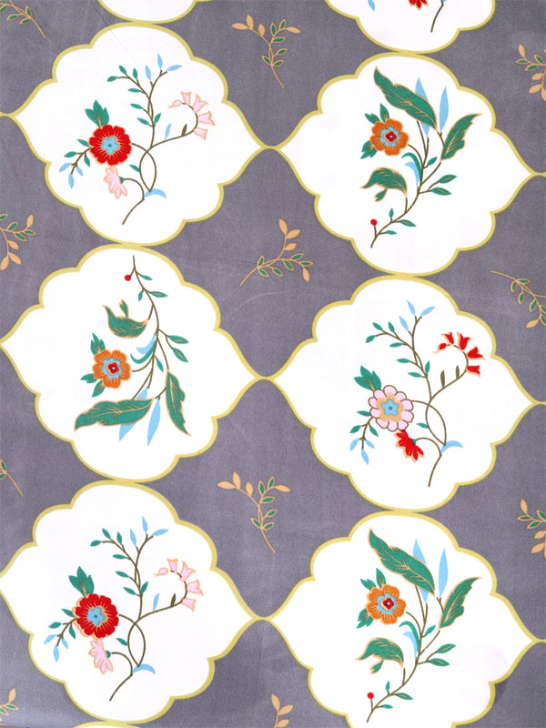 ROMEE White & Grey Classic 186 TC King Bedsheet with 2 Pillow Covers