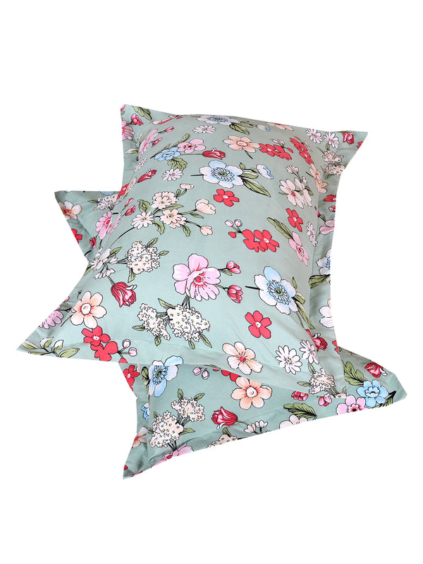 ROMEE Green Floral 186 TC King Bedsheet with 2 Pillow Covers