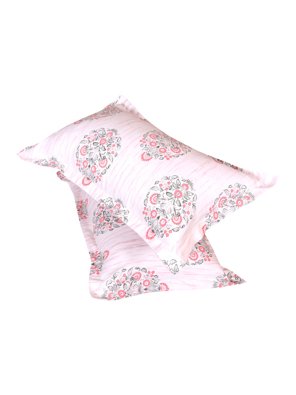 ROMEE Cream & Green Floral 186 TC King Bedsheet with 2 Pillow Covers