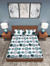 White & Teal Circle Patterned 210 TC Queen Bedsheet with 2 Pillow Covers