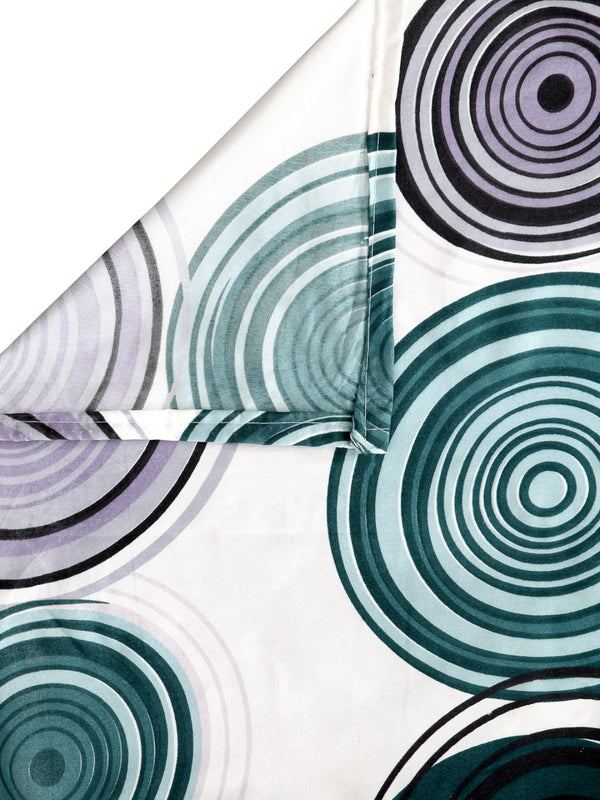White & Teal Circle Patterned 210 TC Queen Bedsheet with 2 Pillow Covers