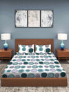 White & Teal Circle Patterned 210 TC Queen Bedsheet with 2 Pillow Covers