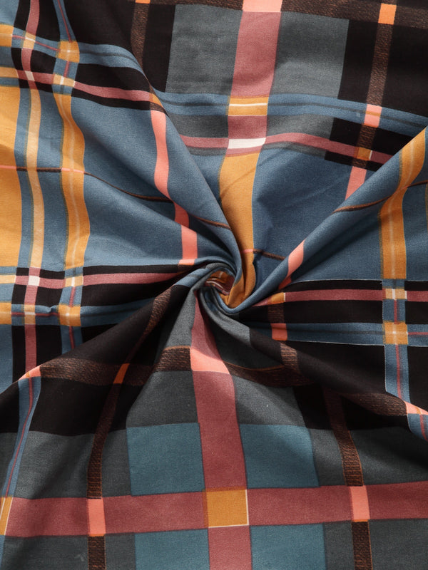 Blue & Black Checks Patterned 210 TC Queen Bedsheet with 2 Pillow Covers