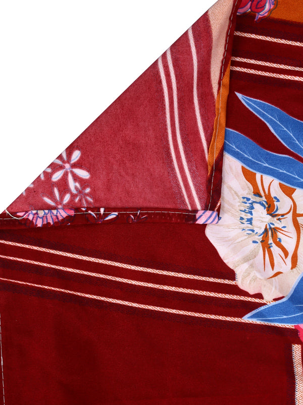 Maroon Floral Patterned 210 TC Queen Bedsheet with 2 Pillow Covers