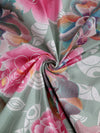 Green & Pink Floral Patterned 210 TC Queen Bedsheet with 2 Pillow Covers