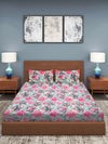 Green & Pink Floral Patterned 210 TC Queen Bedsheet with 2 Pillow Covers