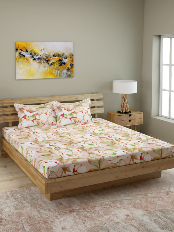 Gold & Brown 210 TC Bedsheet with 2 Pillow Covers