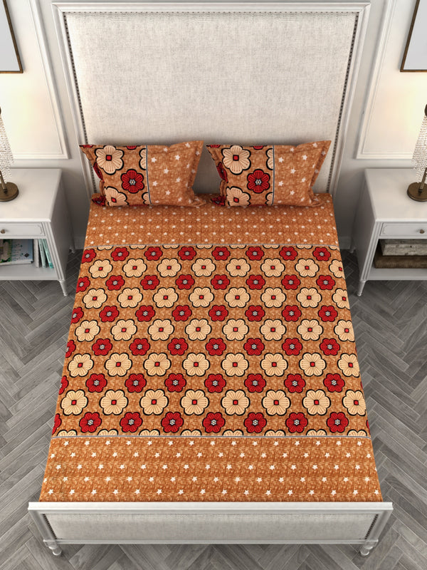 144 TC Beige & Brown Bedsheet with 2 Pillow Covers