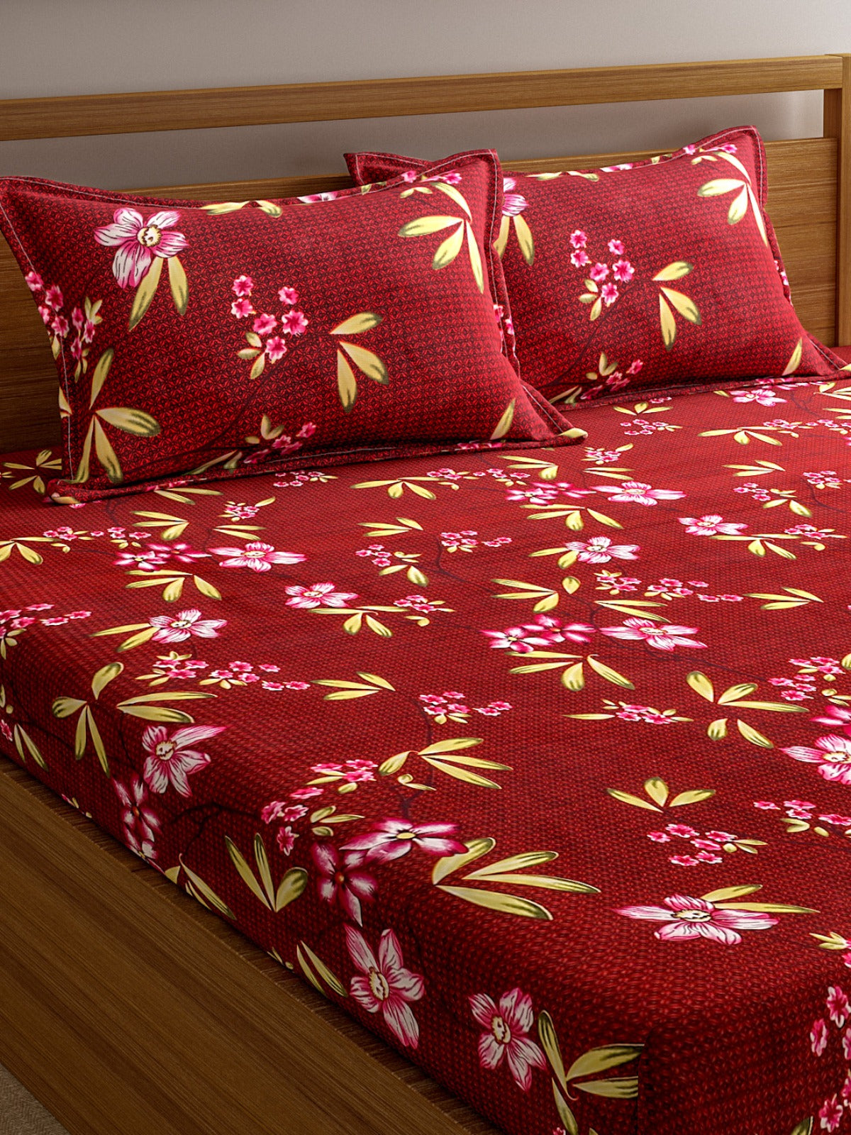 144 TC Maroon Bedsheet with 2 Pillow Covers