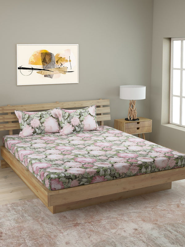 250 TC Green & Pink Bedsheet with 2 Pillow Covers