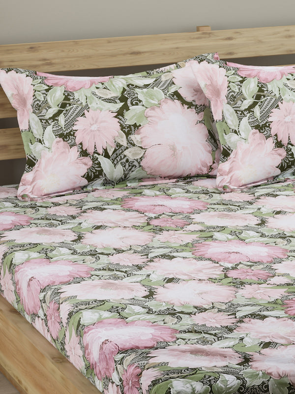 250 TC Green & Pink Bedsheet with 2 Pillow Covers