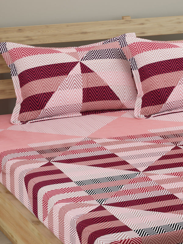 250 TC Peach & Off White Bedsheet with 2 Pillow Covers