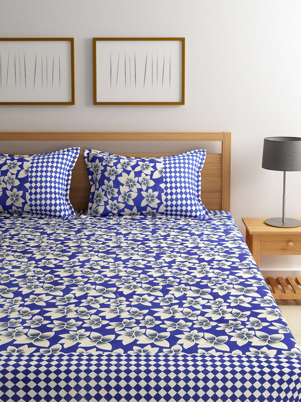 Blue & White 144 TC Bedsheet with 2 Pillow Covers