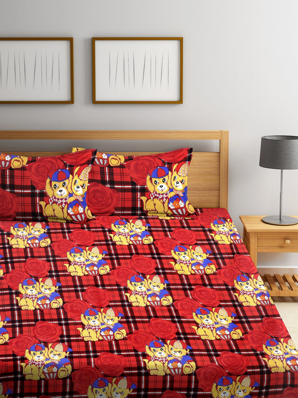 144 TC Red Double Bedsheet with 2 Pillow Covers