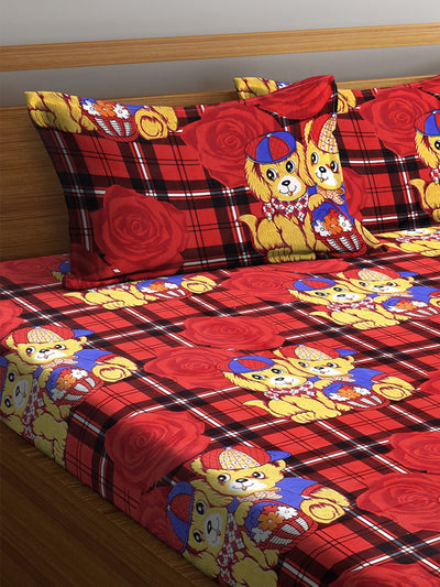 144 TC Red Double Bedsheet with 2 Pillow Covers
