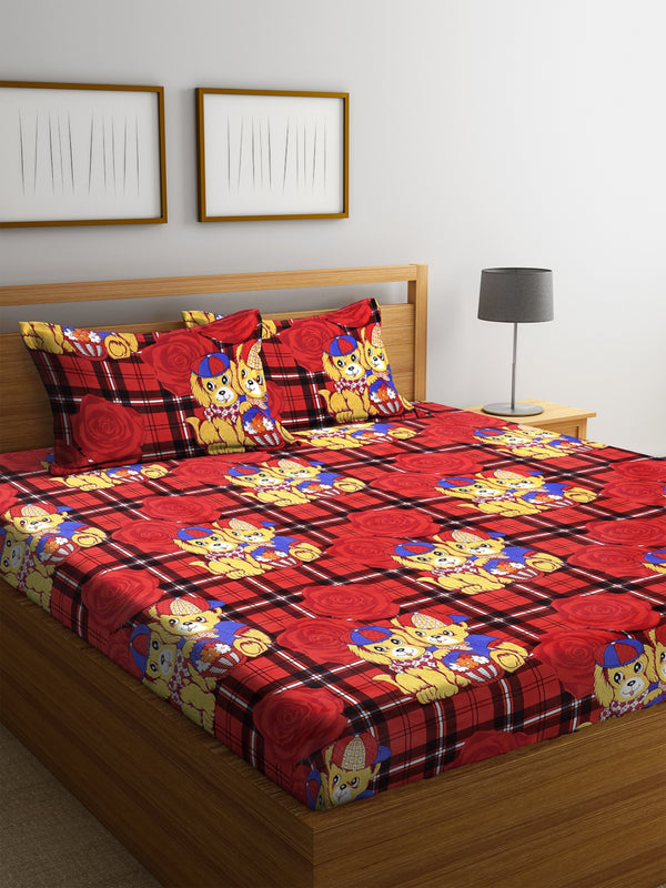 144 TC Red Double Bedsheet with 2 Pillow Covers