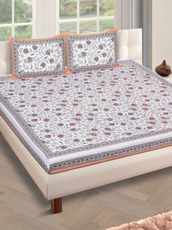 180 TC Off White & Pink Double Bedsheet with 2 Pillow Covers