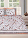 180 TC Off White & Pink Double Bedsheet with 2 Pillow Covers