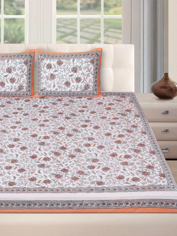 180 TC Off White & Pink Double Bedsheet with 2 Pillow Covers