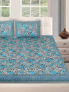 180 TC Grey & Turquoise Double Bedsheet with 2 Pillow Covers