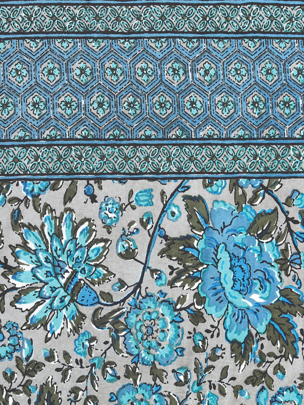 180 TC Grey & Turquoise Double Bedsheet with 2 Pillow Covers
