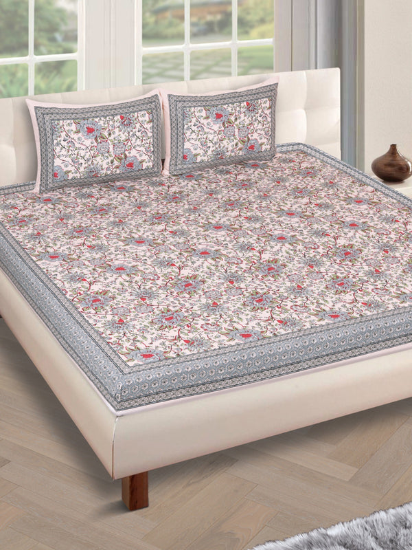 180 TC Beige & Grey Double Bedsheet with 2 Pillow Covers