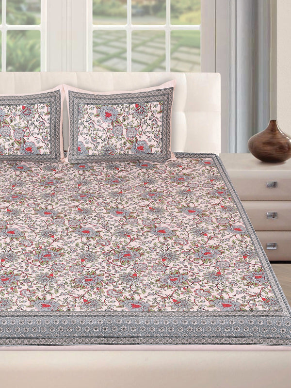 180 TC Beige & Grey Double Bedsheet with 2 Pillow Covers