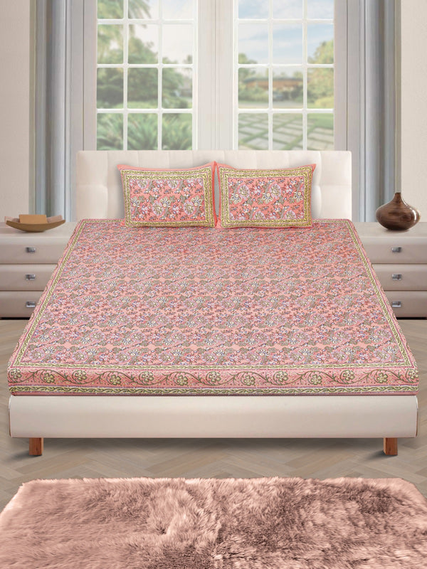 180 TC Peach Double Bedsheet with 2 Pillow Covers
