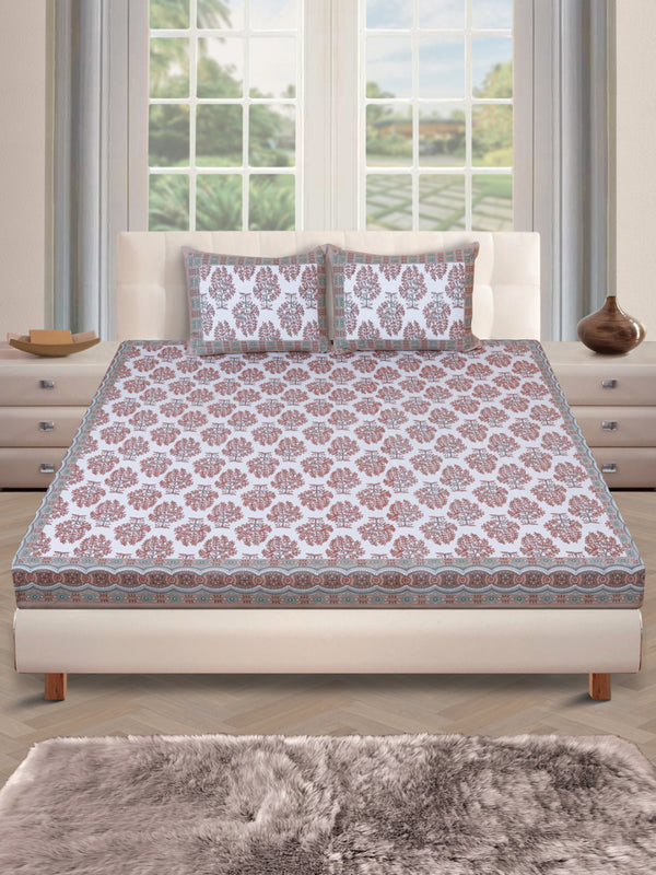 180 TC White & Maroon, Green Double Bedsheet with 2 Pillow Covers