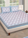 180 TC White & Blue Double Bedsheet with 2 Pillow Covers