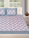 180 TC White & Blue Double Bedsheet with 2 Pillow Covers