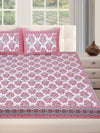 180 TC White & Maroon Double Bedsheet with 2 Pillow Covers