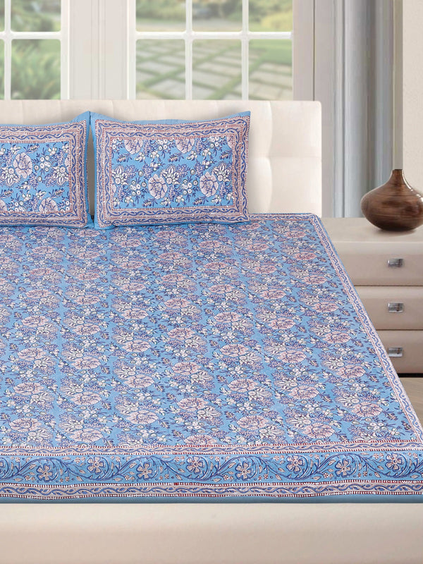 180 TC Blue Double Bedsheet with 2 Pillow Covers