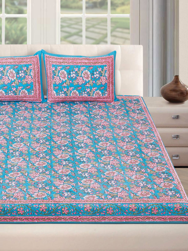 180 TC Blue & Pink Double Bedsheet with 2 Pillow Covers