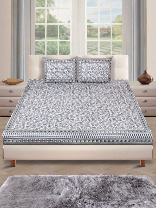 180 TC White & Pink Double Bedsheet with 2 Pillow Covers