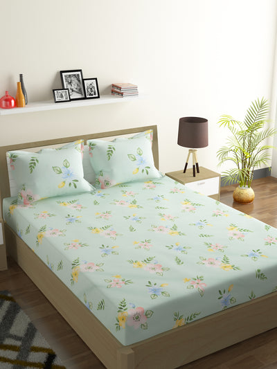 144 TC Light Green Double Bedsheet with 2 Pillow Covers