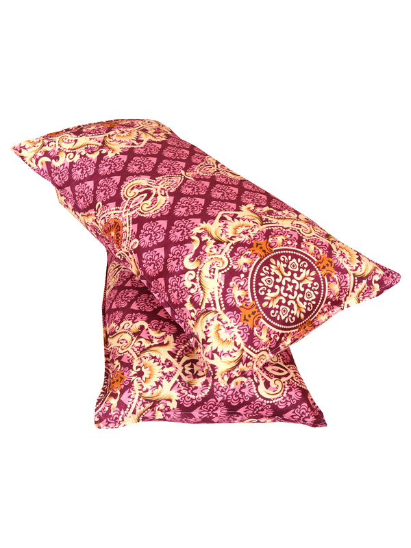 144 TC Maroon & Yellow Double Bedsheet with 2 Pillow Covers