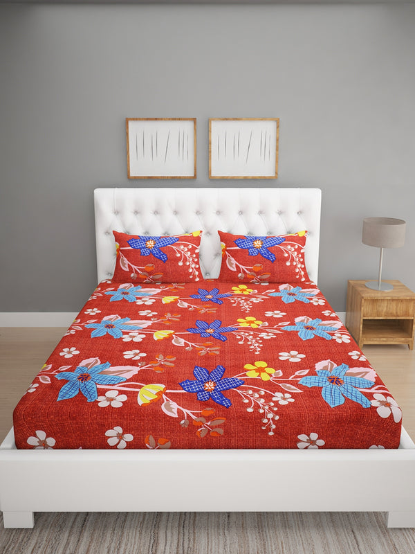 144 TC Red Double Bedsheet with 2 Pillow Covers