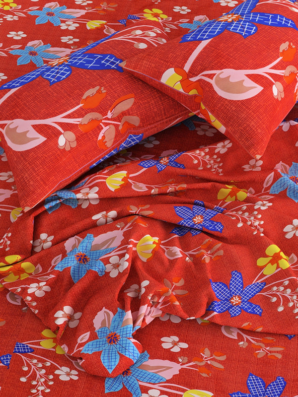 144 TC Red Double Bedsheet with 2 Pillow Covers