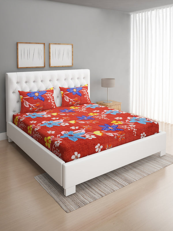 144 TC Red Double Bedsheet with 2 Pillow Covers