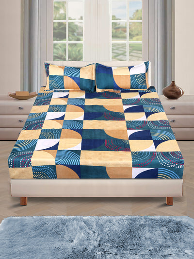 144 TC Blue & Beige Double Bedsheet with 2 Pillow Covers