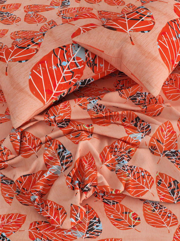 144 TC Brown & Orange Double Bedsheet with 2 Pillow Covers