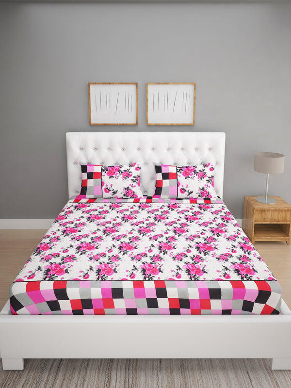 144 TC White & Pink Double Bedsheet with 2 Pillow Covers